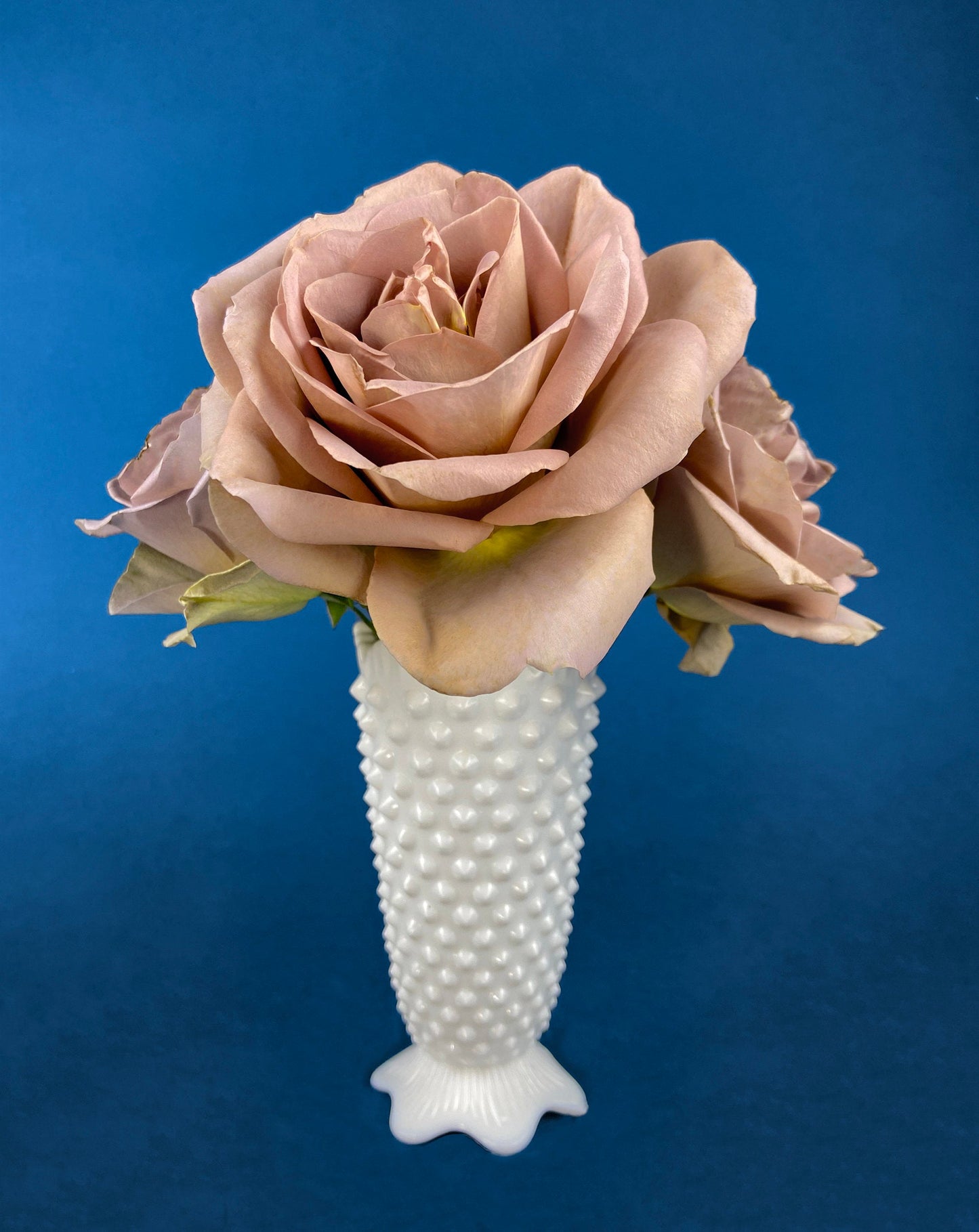 Vintage 6" White Trumpet Vase. Milk Glass, Raised Pattern. Dots, Stars, Flowers, and Scalloped Edge. Small Footed Milk Glass Flute Vase. - Tampa Home & Garden Store