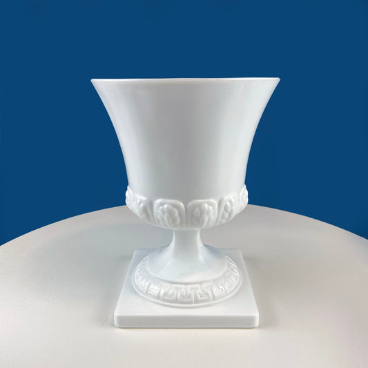Vintage 7" Milk Glass Urn or Compote Pedestal with Greek Key & Wheat Motif. White Footed E.O Brody Planter. Herb Garden. Dining Room Decor. - Tampa Home & Garden Store