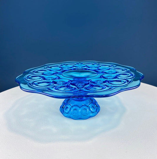 Vintage Aqua Blue Glass Footed Serving Bowl. LE Smith Moon and Stars Glass Bowl with Scalloped  Edge. Fruit Bowl. Dining Room Decor. - Tampa Home & Garden Store