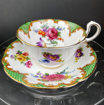 Vintage Aynsley Creamer and Sugar Bowl.  Blue and Gold, with Hand Painted Bouquet of Flowers. Fine Bone China. - Tampa Home & Garden Store