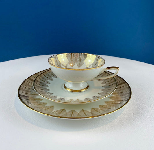 Vintage Bavarian Porcelain Tea Trio: Gold Modern Motif Collectible Set - Tampa Home & Garden Store