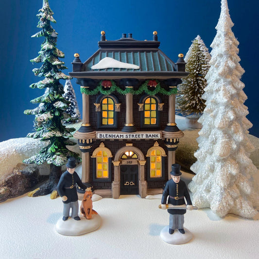 Vintage Blenham Street Bank & 2 Policeman Figurines by Department 56. Illuminated Christmas Village House. Dickens Village. Holiday Display. - Tampa Home & Garden Store