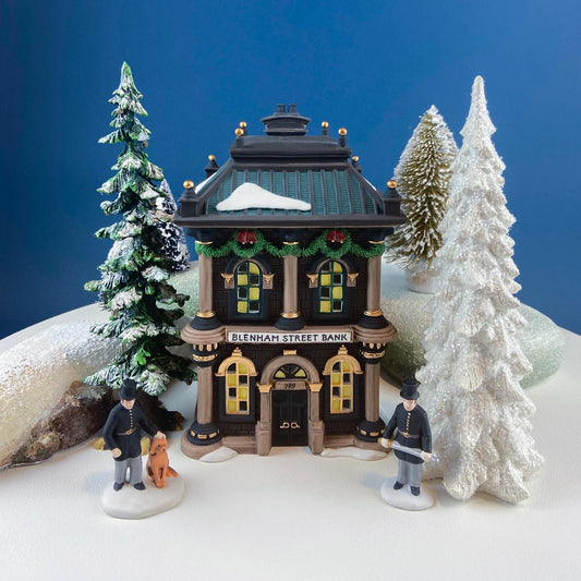 Vintage Blenham Street Bank & 2 Policeman Figurines by Department 56. Illuminated Christmas Village House. Dickens Village. Holiday Display. - Tampa Home & Garden Store