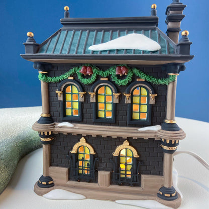 Vintage Blenham Street Bank & 2 Policeman Figurines by Department 56. Illuminated Christmas Village House. Dickens Village. Holiday Display. - Tampa Home & Garden Store