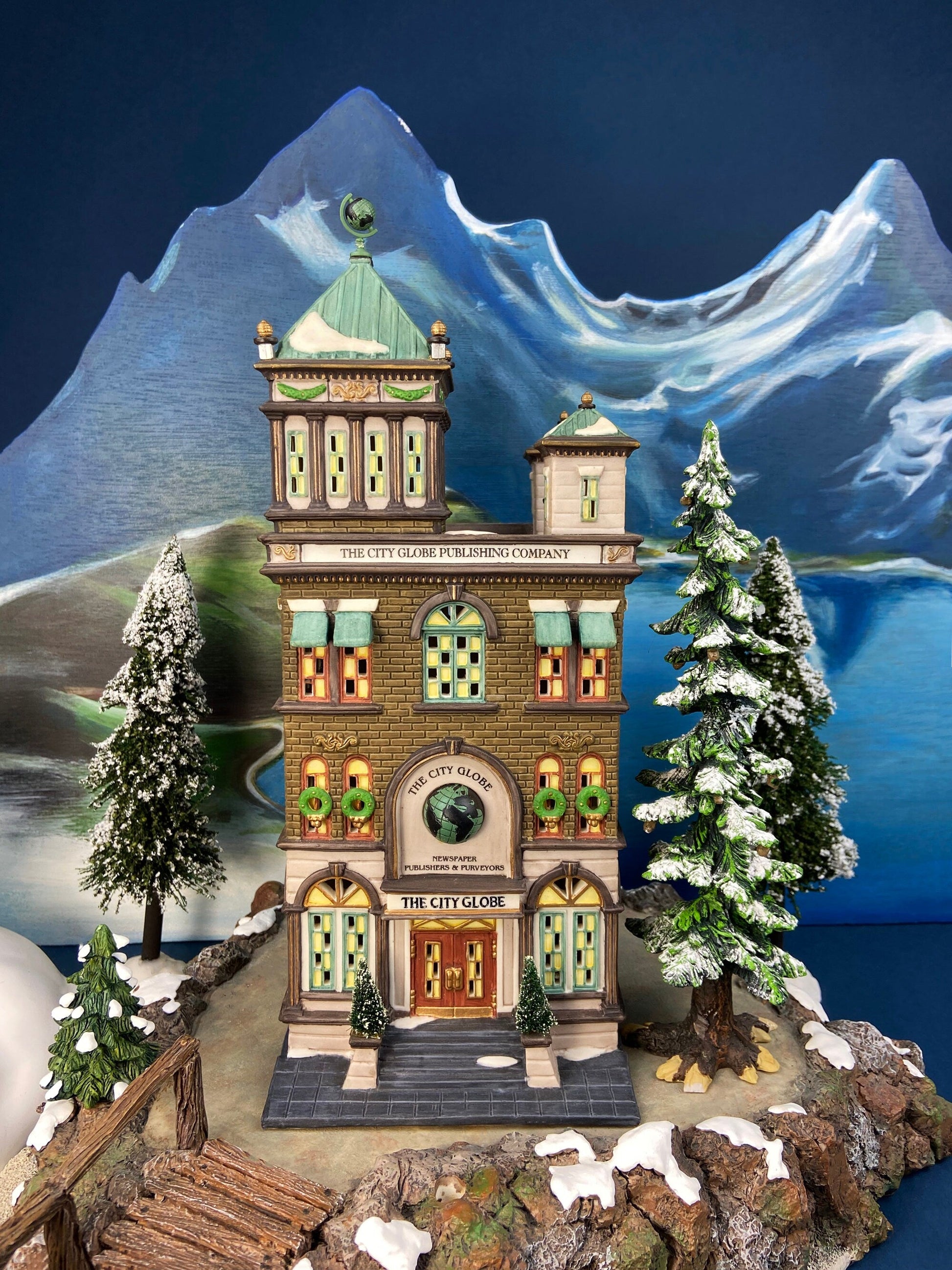 Vintage Blenham Street Bank & 2 Policeman Figurines by Department 56. Illuminated Christmas Village House. Dickens Village. Holiday Display. - Tampa Home & Garden Store