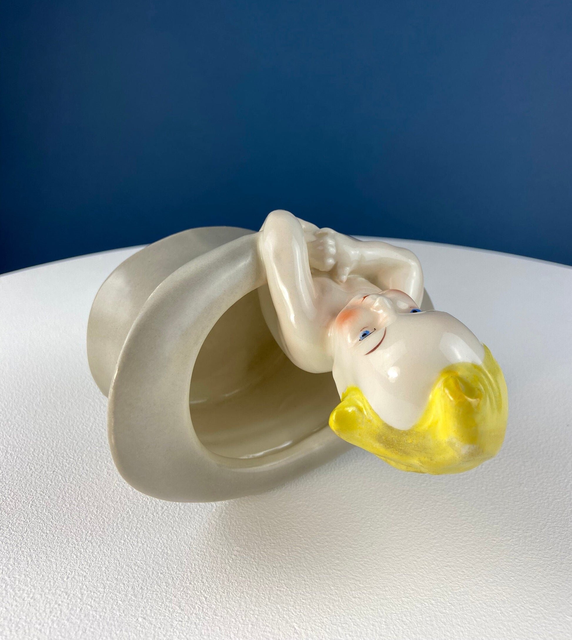 Vintage Blonde Baby Figurine in Top Hat: Royal Crown Planter, Vanity Tray - Tampa Home & Garden Store