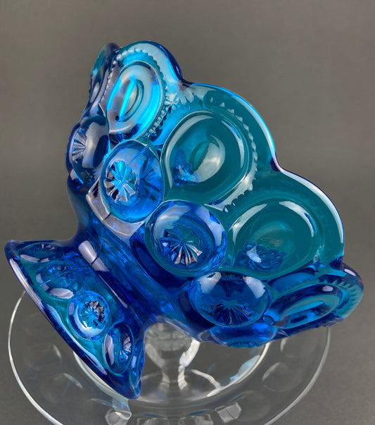 Vintage Blue Glass Footed Serving Bowl. 1960's Kings Crown Thumb Print Glass Jar with Ruffled Edge. Collectible Blue Glass Dish. - Tampa Home & Garden Store
