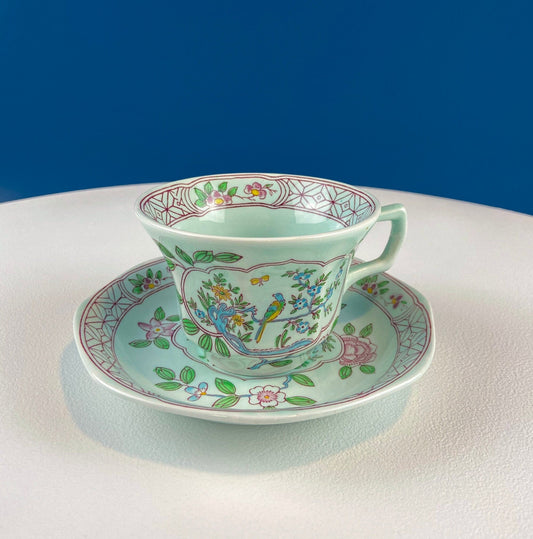 Vintage Blue Green Adams Calyx Ware Cup & Saucer. Singapore Bird Pattern. Real English Ironstone. Dining Room Decor. Modern Farmhouse. - Tampa Home & Garden Store