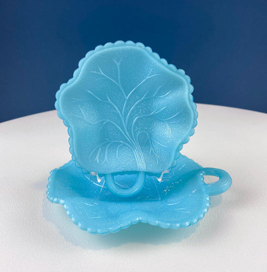 Vintage Blue Milk Glass Nesting Leaf Lemon Serving Plates. Two Small Turquoise Plates. Dining Room Decor. Gift for Mom, Grandma, Friend. - Tampa Home & Garden Store