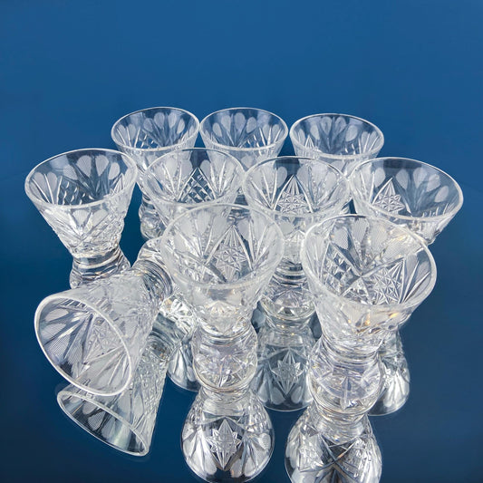 Vintage Bohemian Crystal Clear Shot Glasses. Set of 10 Stemware. Gift for Dad. Fine Barware. Dining Room Decor. Collectible Glass. - Tampa Home & Garden Store