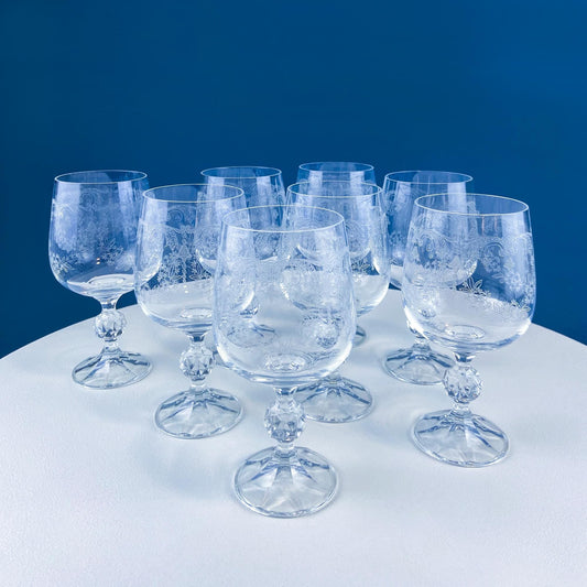 Vintage Bohemian Crystal Wine Water Iced Tea Goblets. Queen's Lace Motif. Set of 8 Etched Stemware. Gift for Him Her. Dining Room Decor. - Tampa Home & Garden Store
