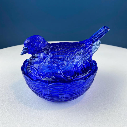 Vintage Bowl - Nesting Dove Cobalt Blue Glass Lidded Serving Bowl. Deep Blue Color. Dining Room Decor. Charming Gift for Him or Her. - Tampa Home & Garden Store