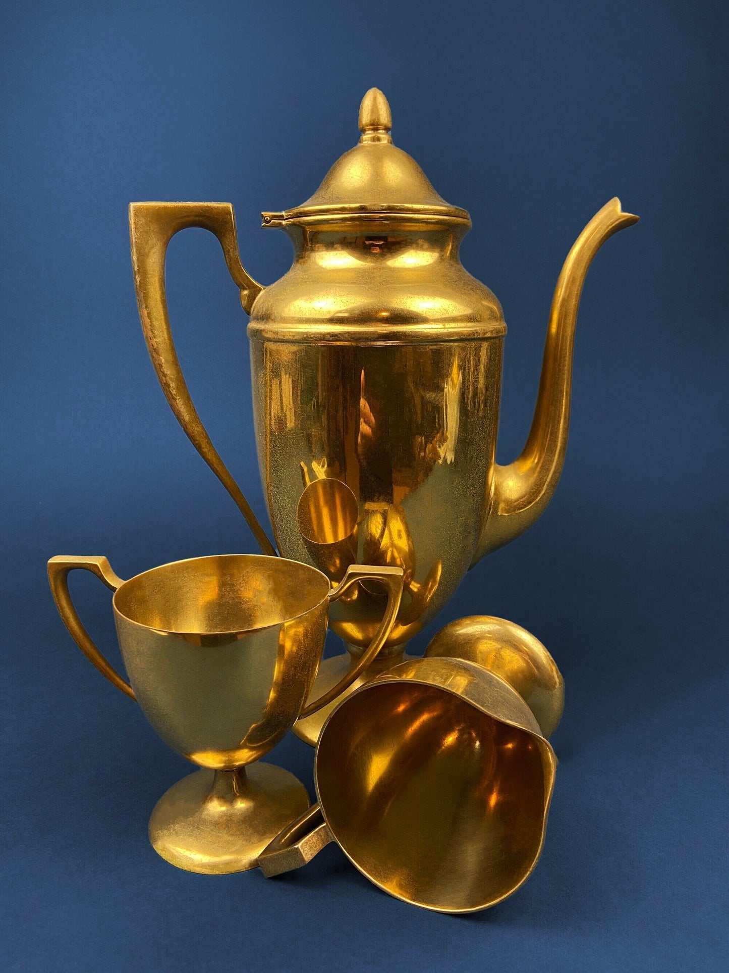 Vintage Brass Coffee Pot, Creamer & Sugar Bowl. Heavy Brass with Art Deco Style Handles. Elegant Coffee Service. - Tampa Home & Garden Store