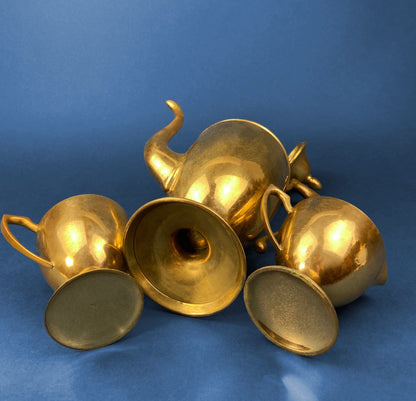 Vintage Brass Coffee Pot, Creamer & Sugar Bowl. Heavy Brass with Art Deco Style Handles. Elegant Coffee Service. - Tampa Home & Garden Store