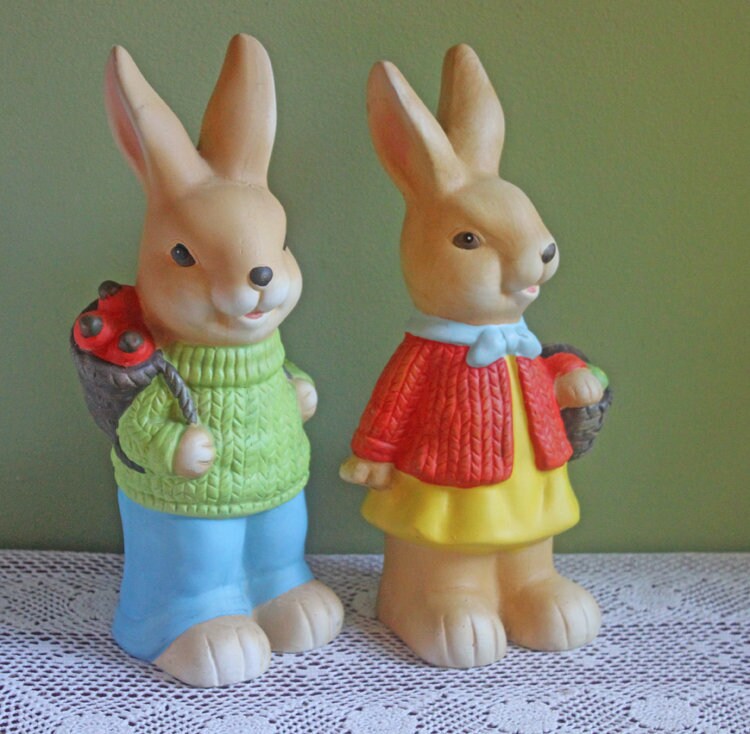 Vintage Bunny Figurines. Pair of Hand Painted Porcelain Rabbits. Spring and Easter Celebration. Collectible Figurines. - Tampa Home & Garden Store