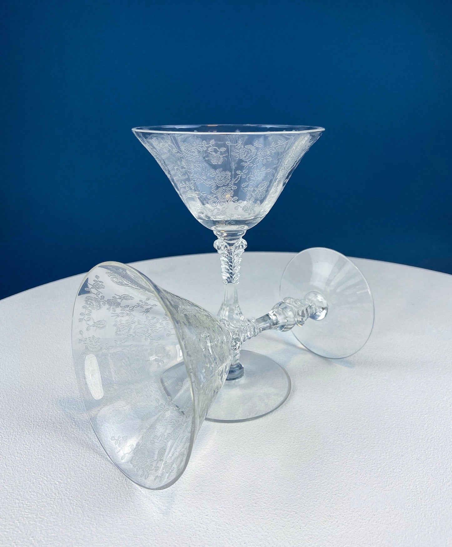 Vintage Cambridge Rose Point Champagne Glasses. Set of Five Tall Sherbets. Floral Etching Stemware. Fine Dining. Wedding Gift Idea. - Tampa Home & Garden Store