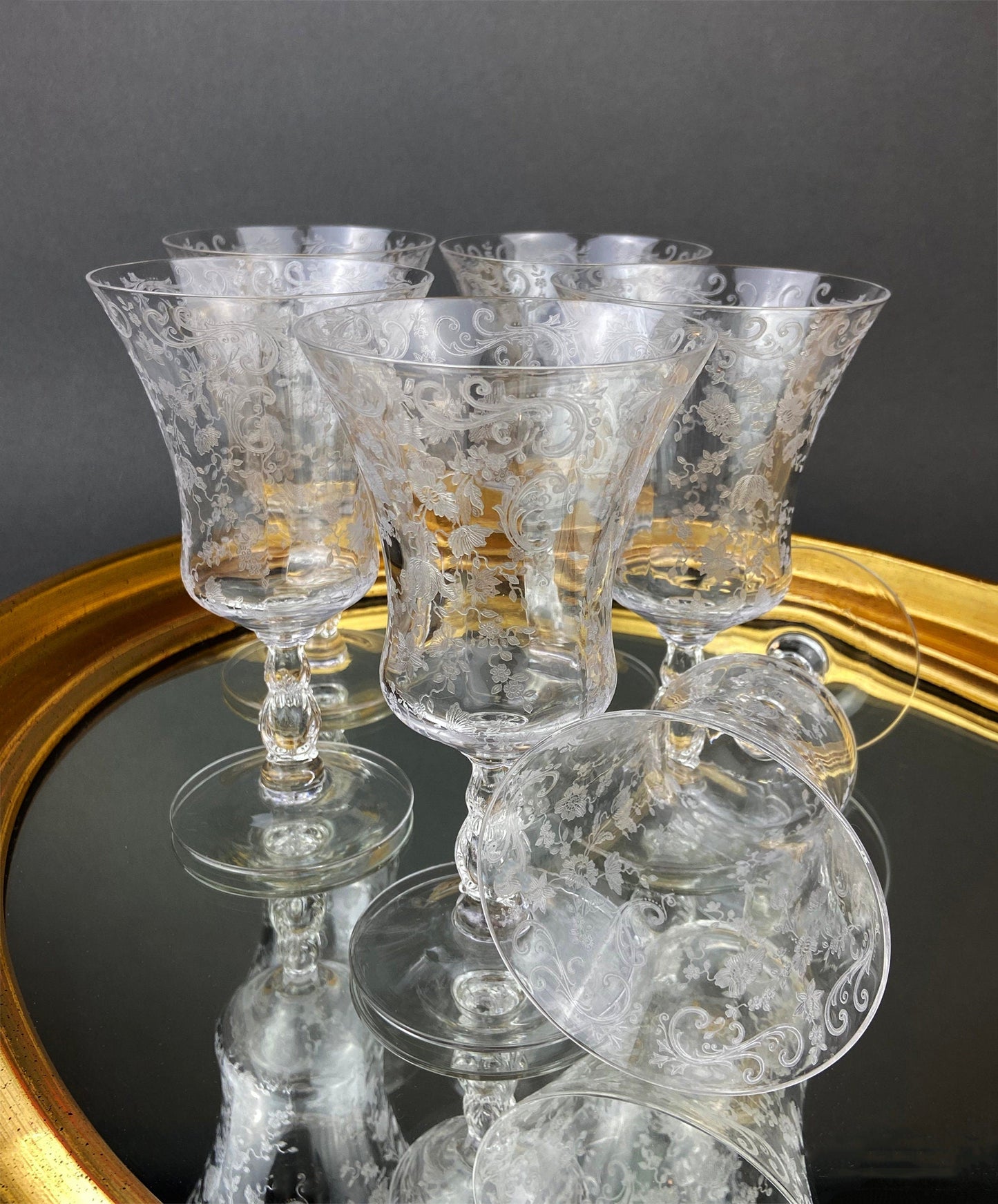 Vintage Cambridge Rose Point Champagne Glasses. Set of Five Tall Sherbets. Floral Etching Stemware. Fine Dining. Wedding Gift Idea. - Tampa Home & Garden Store
