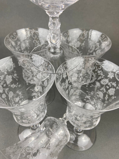 Vintage Cambridge Rose Point Champagne Glasses. Set of Five Tall Sherbets. Floral Etching Stemware. Fine Dining. Wedding Gift Idea. - Tampa Home & Garden Store
