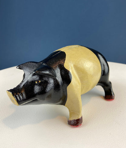 Vintage Cast Iron Piggy Bank. Black/White Metal Pig for Collecting Coins. Collectible Animal Shape Bank. Gift for Kids, Grandkids, Students - Tampa Home & Garden Store