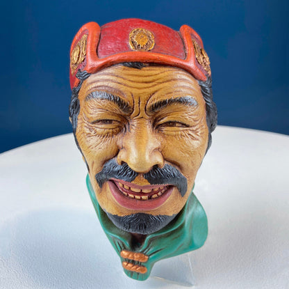 Vintage Chalkware Head of Smilling Asian Man in Red Hat. Life Like Caricature of Coolio. Ethnic Wall Hanging/Wall Art. Collectible Bus - Tampa Home & Garden Store