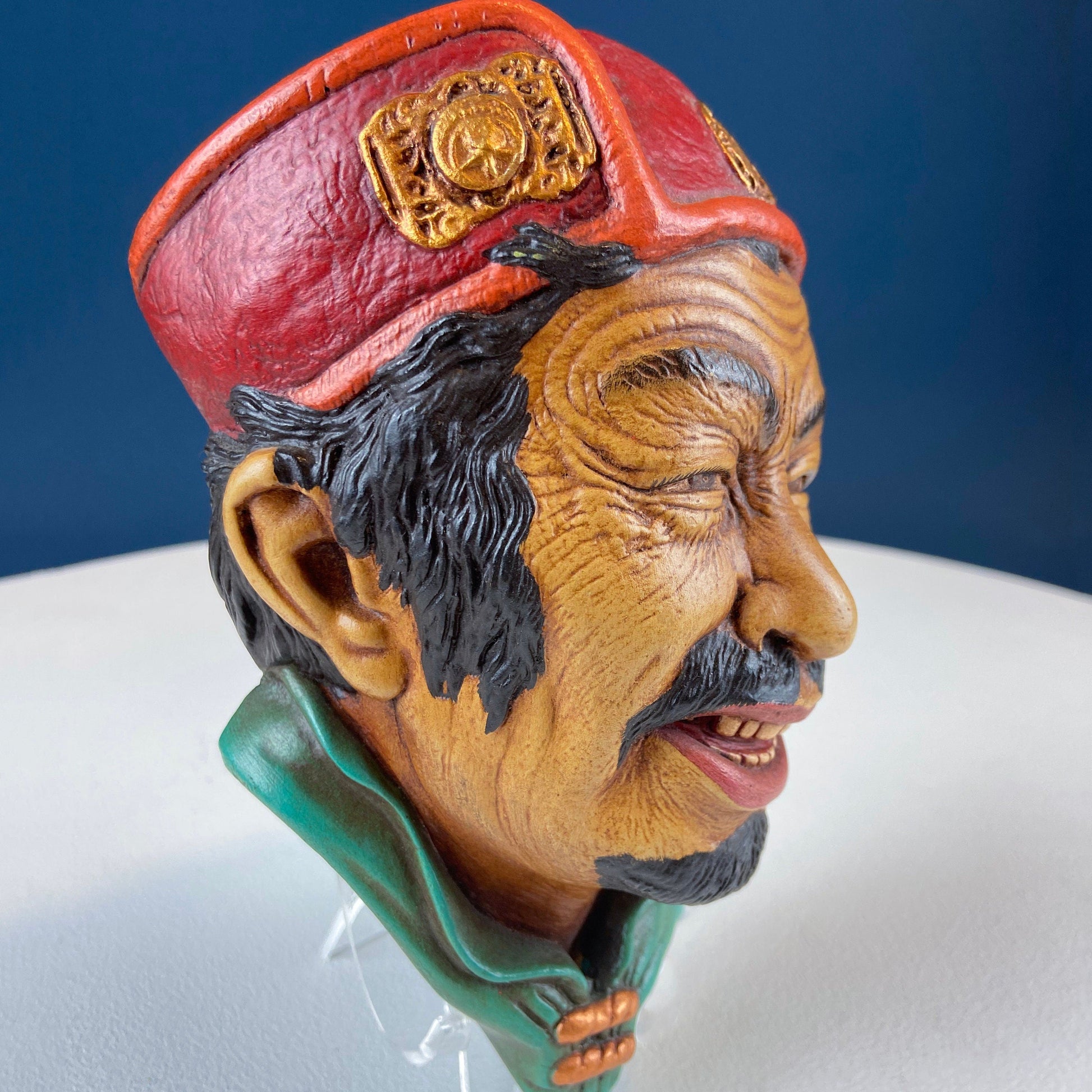 Vintage Chalkware Head of Smilling Asian Man in Red Hat. Life Like Caricature of Coolio. Ethnic Wall Hanging/Wall Art. Collectible Bus - Tampa Home & Garden Store