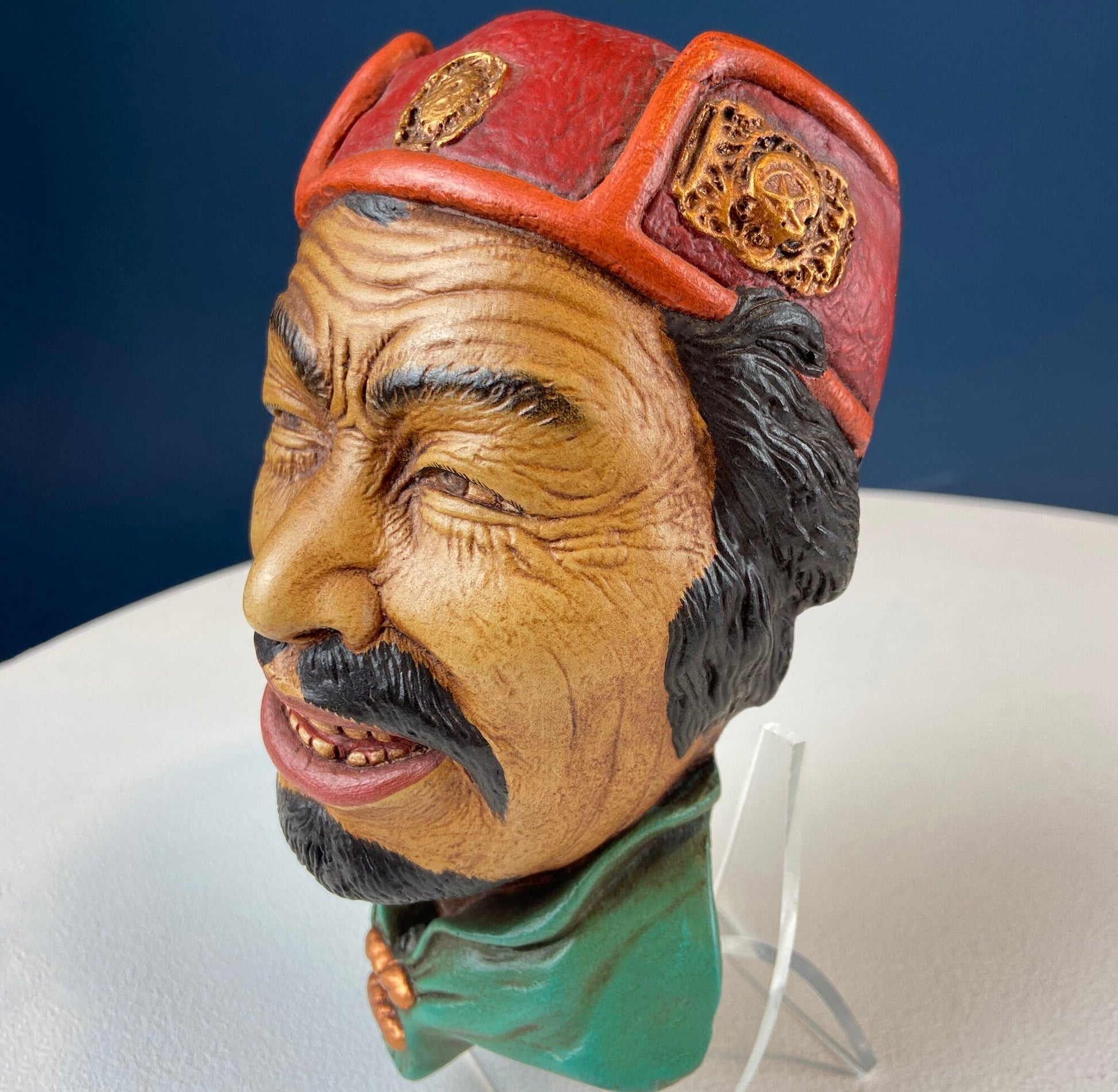 Vintage Chalkware Head of Smilling Asian Man in Red Hat. Life Like Caricature of Coolio. Ethnic Wall Hanging/Wall Art. Collectible Bus - Tampa Home & Garden Store