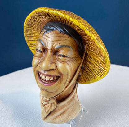 Vintage Chalkware Head of Smilling Asian Man in Red Hat. Life Like Caricature of Coolio. Ethnic Wall Hanging/Wall Art. Collectible Bus - Tampa Home & Garden Store