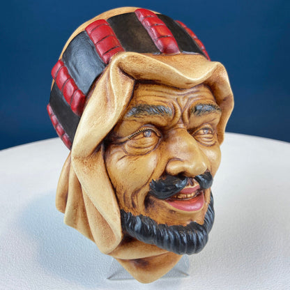 Vintage Chalkware Head of syarian in Blue Hat. Life Like Caricature of Bearded Man. Ethnic Wall Hanging. Collectibl - Tampa Home & Garden Store