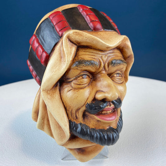 Vintage Chalkware Head of syarian in Blue Hat. Life Like Caricature of Bearded Man. Ethnic Wall Hanging. Collectibl - Tampa Home & Garden Store