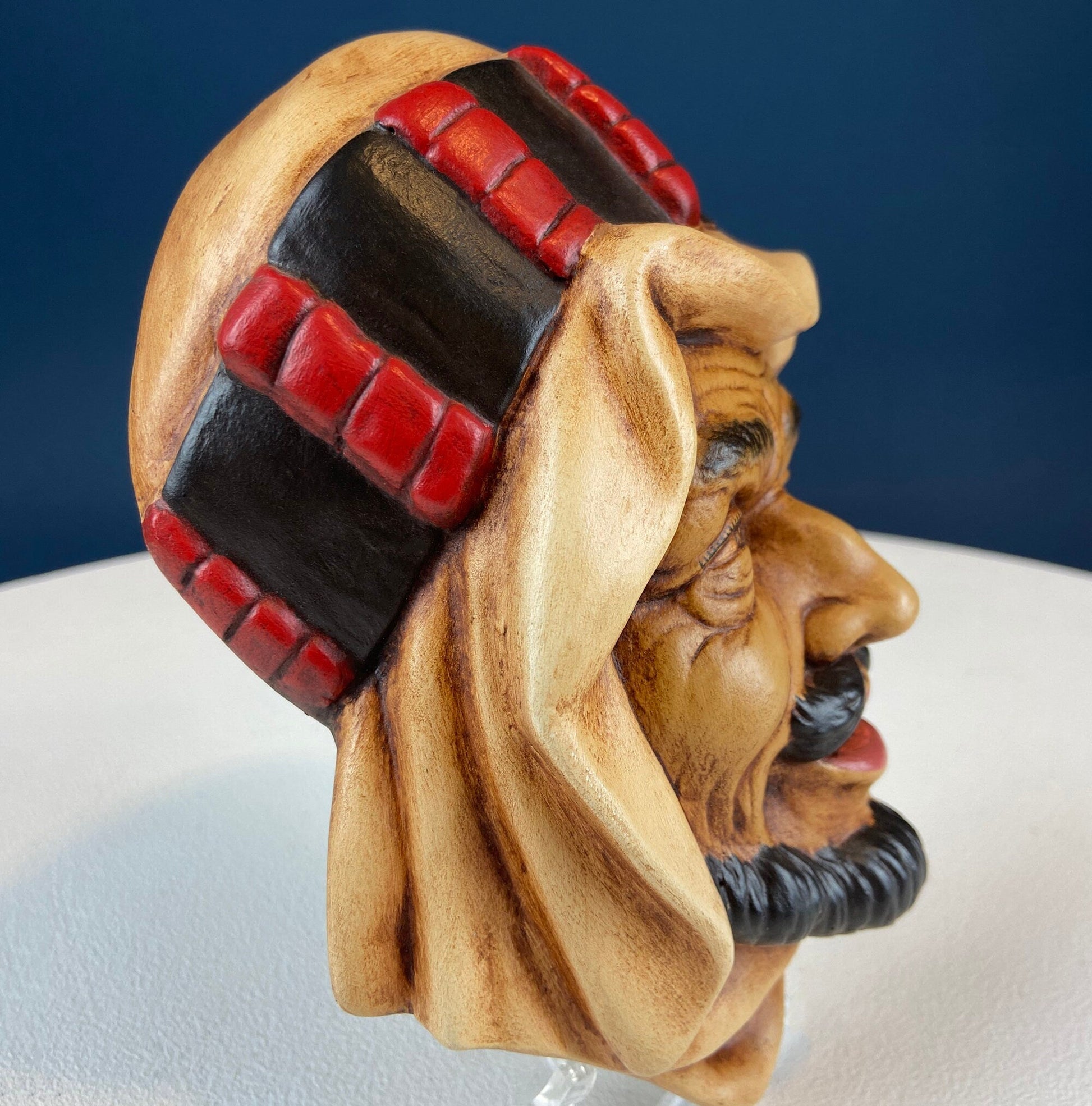 Vintage Chalkware Head of syarian in Blue Hat. Life Like Caricature of Bearded Man. Ethnic Wall Hanging. Collectibl - Tampa Home & Garden Store
