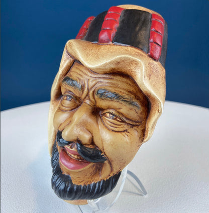 Vintage Chalkware Head of syarian in Blue Hat. Life Like Caricature of Bearded Man. Ethnic Wall Hanging. Collectibl - Tampa Home & Garden Store