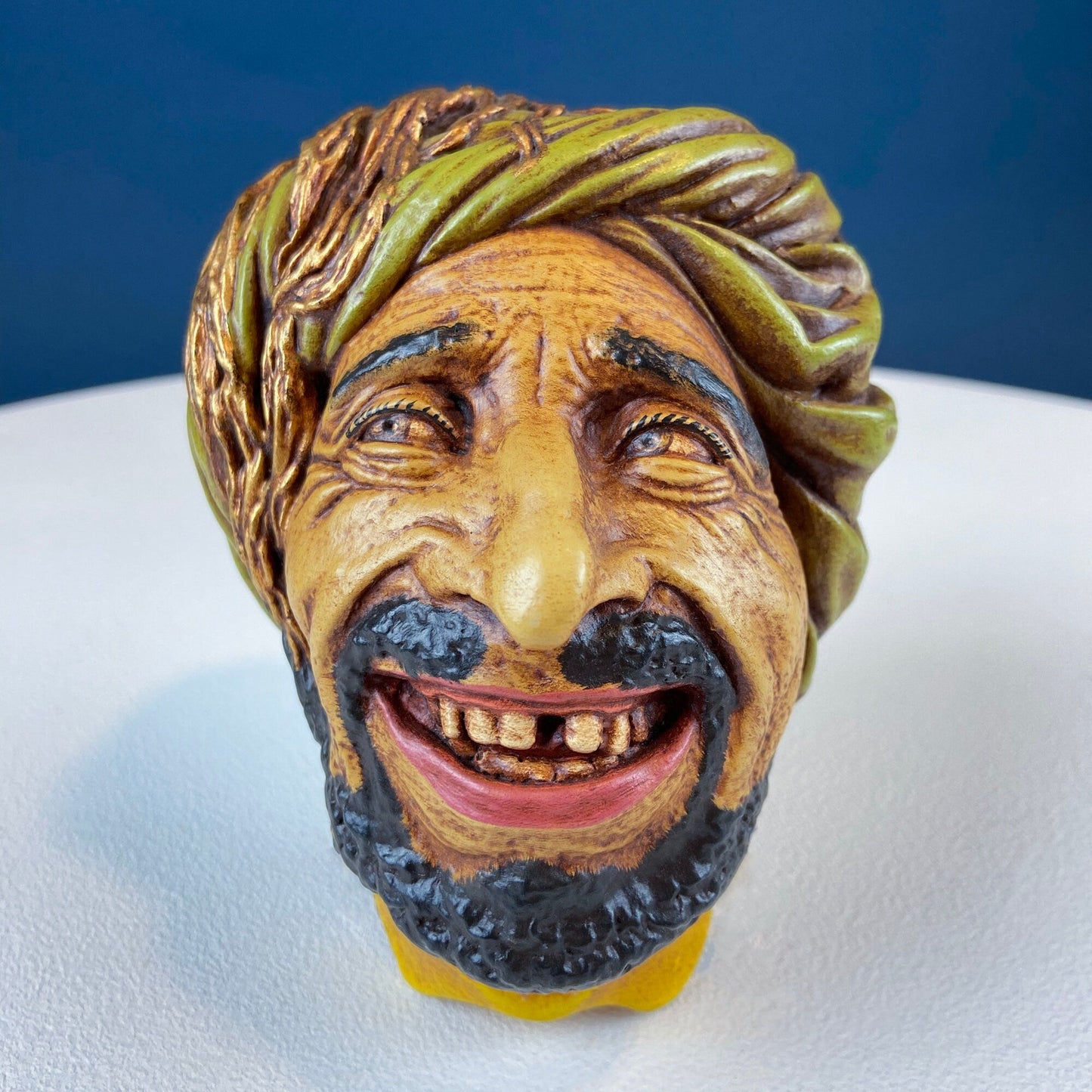 Vintage Chalkware Head of syarian in Blue Hat. Life Like Caricature of Bearded Man. Ethnic Wall Hanging. Collectibl - Tampa Home & Garden Store
