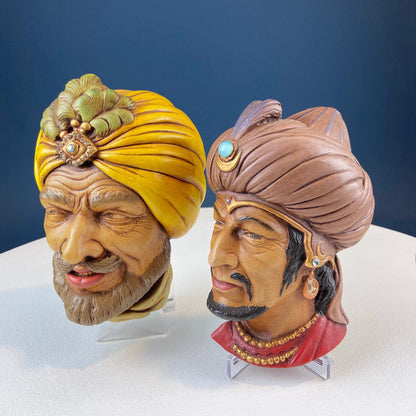 Vintage Chalkware Head of syarian in Blue Hat. Life Like Caricature of Bearded Man. Ethnic Wall Hanging. Collectibl - Tampa Home & Garden Store