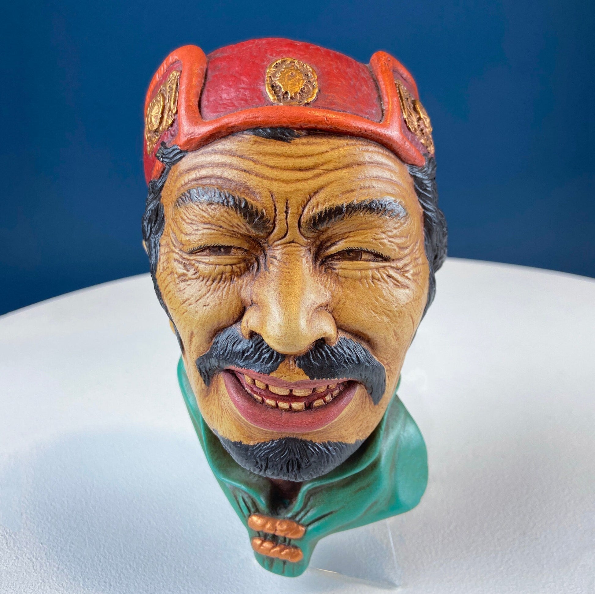 Vintage Chalkware Head of syarian in Blue Hat. Life Like Caricature of Bearded Man. Ethnic Wall Hanging. Collectibl - Tampa Home & Garden Store