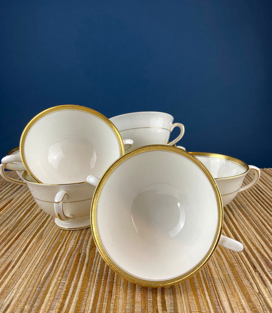 Vintage Coalport Porcelain Soup or Bullion Cups. Elite Wedding Band China. White Cups with Gold Textured Bands. Set of 7. Fine Table Decor. - Tampa Home & Garden Store
