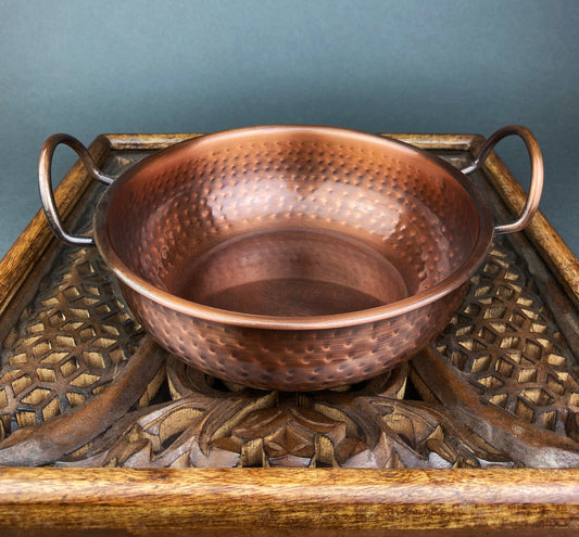 Vintage, Copper, Hand Hammered Bowl with Handles.  Hand Pounded Serving Dish.  Rustic Kitchen Decor.  Gift for Him or Her. - Tampa Home & Garden Store