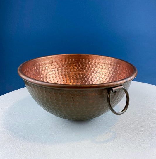Vintage Copper Hand Pounded Bowl with Handle. For Kitchen Use or Display. Modern Farmhouse. Dining Room Table Decor. Gift for Him or Her. - Tampa Home & Garden Store