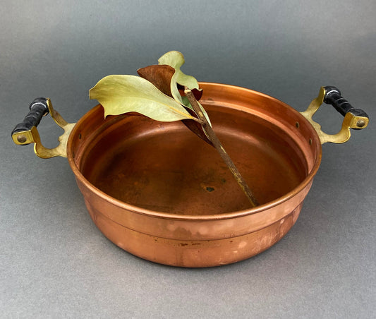 Vintage, Copper, Serving Dish with Wooden Handles.  Copper and Brass  Serving Dish.  Rustic Kitchen Decor.  Gift for Him or Her. - Tampa Home & Garden Store