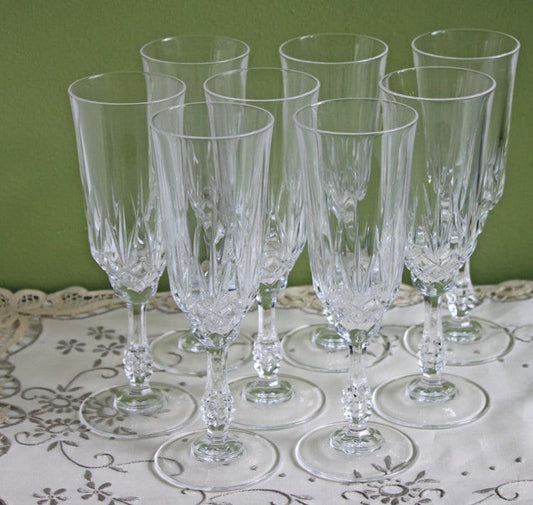 Vintage Crystal Glasses. Eight Crystal Glasses.  Crystal Bar Ware. Fine Stem Ware with Ornate Stem.  Gift for Him. Bachelorette Party Gift. - Tampa Home & Garden Store