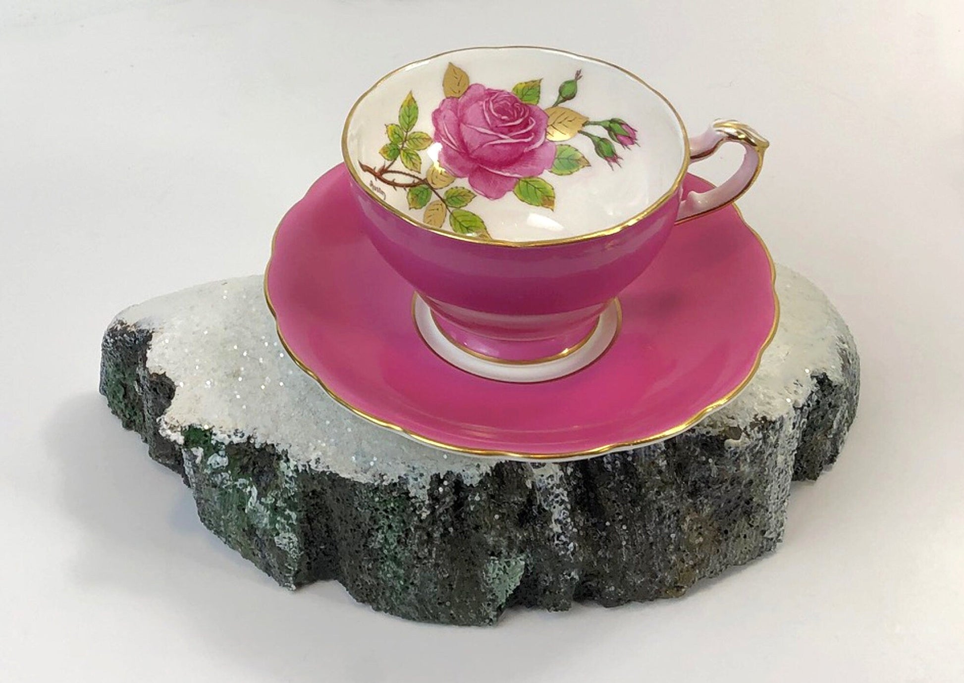 Vintage Cup and Saucer by Staffordshire, England. Hand Painted Tea Set Signed by Artist. - Tampa Home & Garden Store