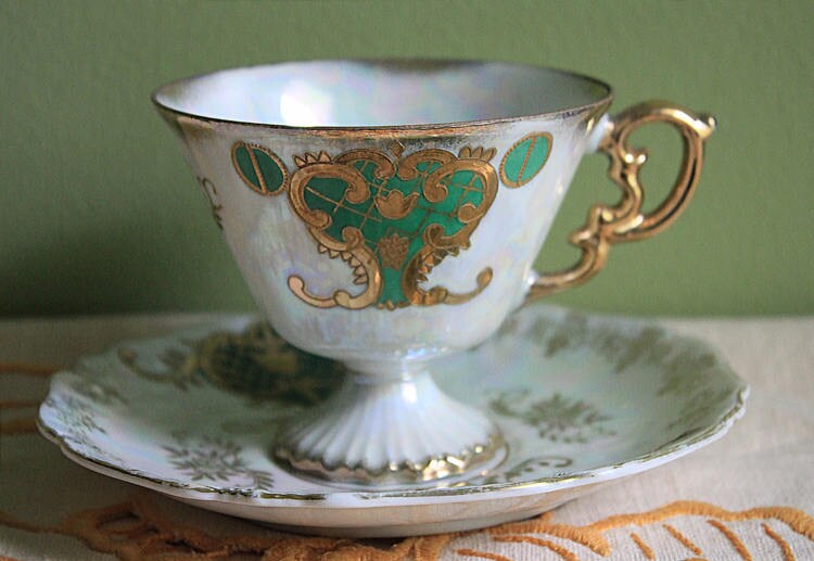 Vintage Cup and Saucer by Staffordshire, England. Hand Painted Tea Set Signed by Artist. - Tampa Home & Garden Store