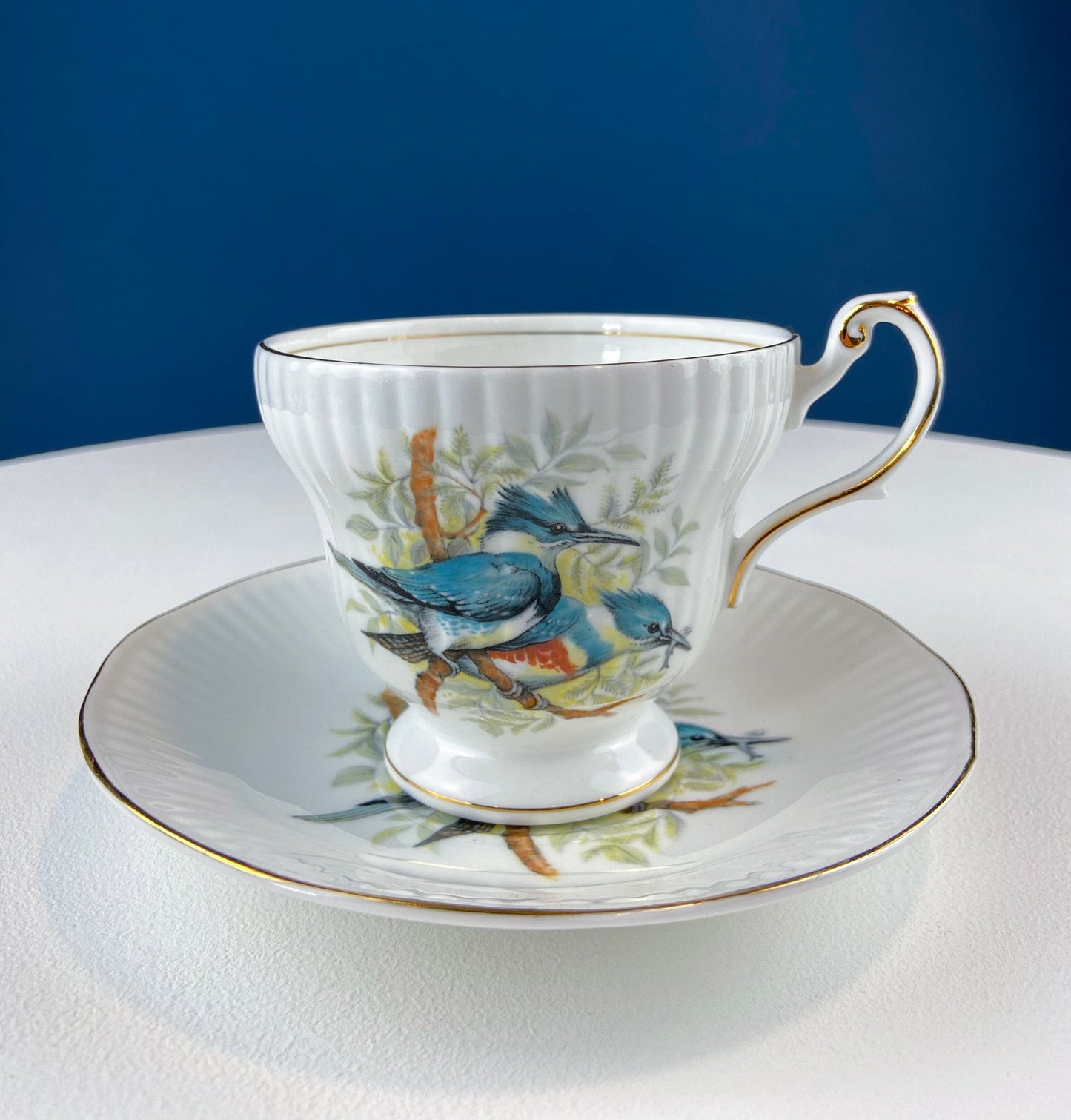 Vintage Cup and Saucer with Blue Birds. Queens's Fine Bone China. Birds of America. Pair of Kingfishers. Gift for Dad, Fisherman, Bird Lover - Tampa Home & Garden Store