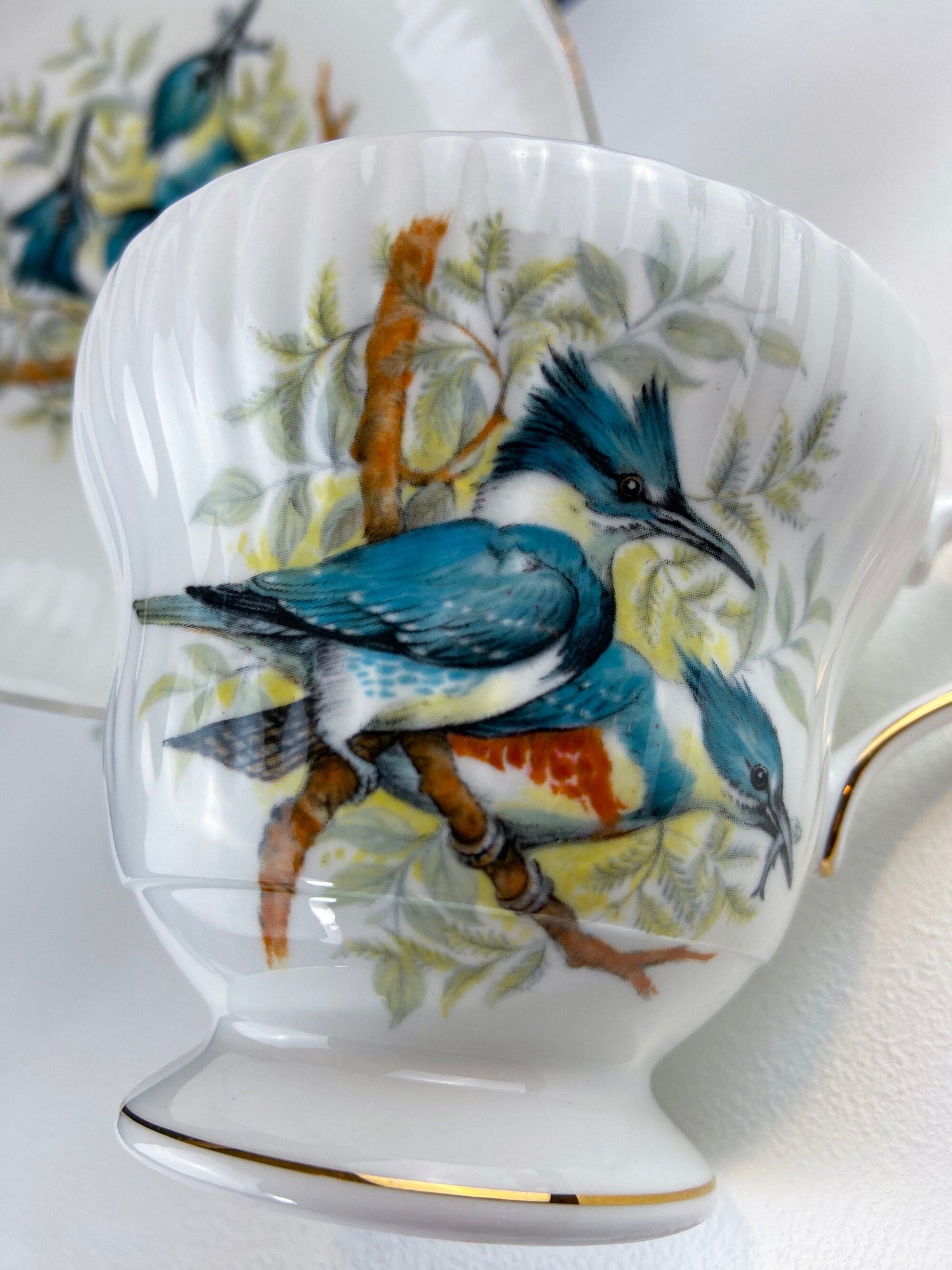 Vintage Cup and Saucer with Blue Birds. Queens's Fine Bone China. Birds of America. Pair of Kingfishers. Gift for Dad, Fisherman, Bird Lover - Tampa Home & Garden Store