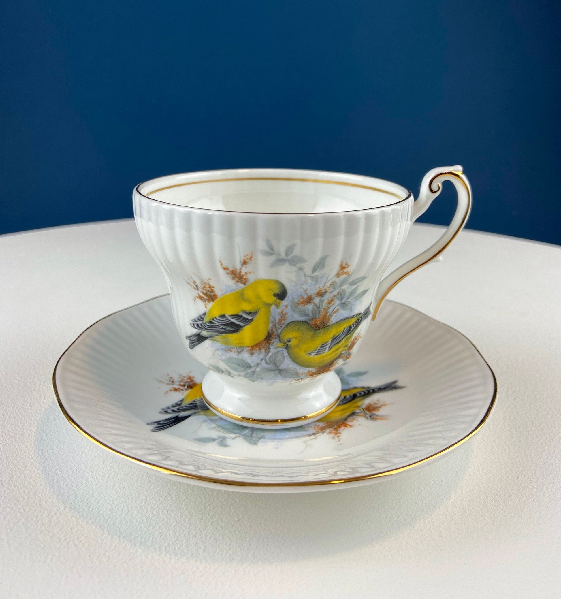 Vintage Cup and Saucer with Yellow Birds. Queens's Fine Bone China. Birds of America. Pair of Finches. Gift of Love. Modern Farmhouse. - Tampa Home & Garden Store