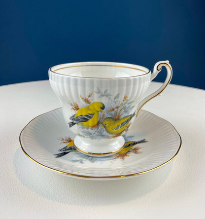 Vintage Cup and Saucer with Yellow Birds. Queens's Fine Bone China. Birds of America. Pair of Finches. Gift of Love. Modern Farmhouse. - Tampa Home & Garden Store