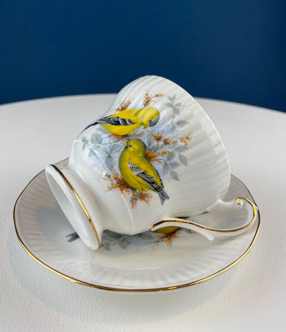 Vintage Cup and Saucer with Yellow Birds. Queens's Fine Bone China. Birds of America. Pair of Finches. Gift of Love. Modern Farmhouse. - Tampa Home & Garden Store