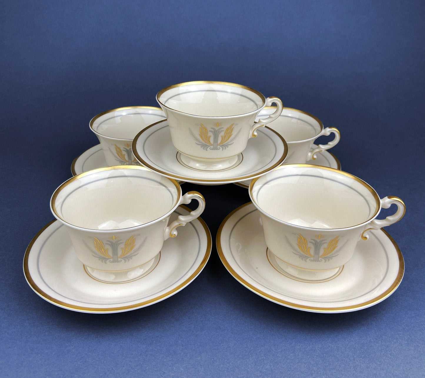 Vintage Cups and Saucers by Syracuse China. Governor Clinton Pattern.  Set of 5 Tea Cups Made in USA. - Tampa Home & Garden Store