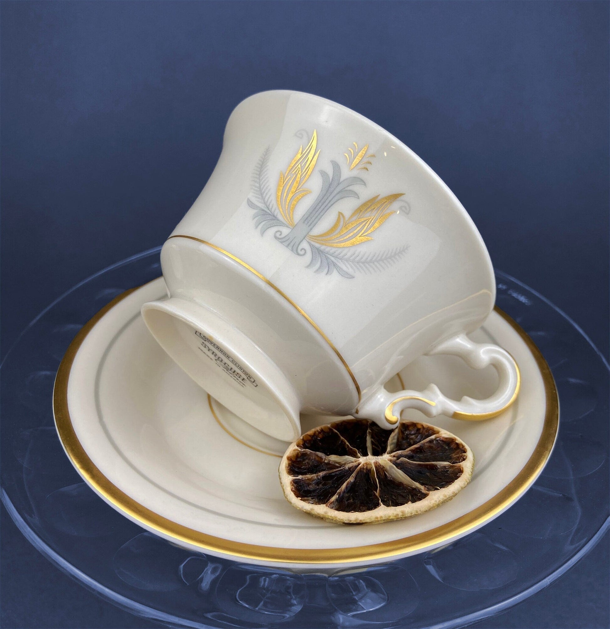 Vintage Cups and Saucers by Syracuse China. Governor Clinton Pattern.  Set of 5 Tea Cups Made in USA. - Tampa Home & Garden Store