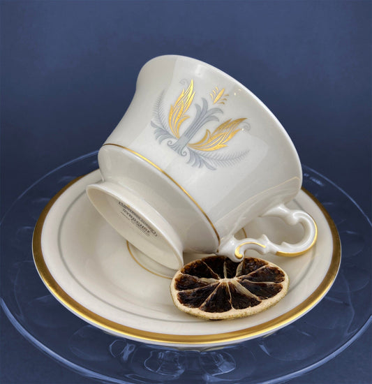 Vintage Cups and Saucers by Syracuse China. Governor Clinton Pattern.  Set of 5 Tea Cups Made in USA. - Tampa Home & Garden Store