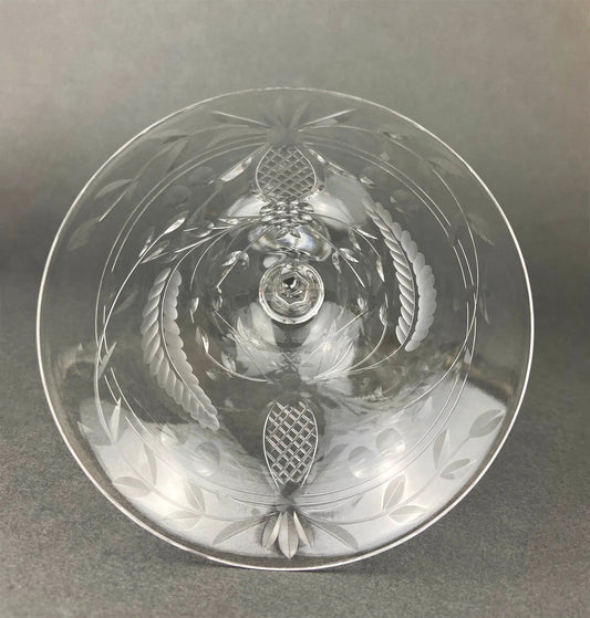 Vintage cut crystal champagne glasses set of 6, clear stemware with etched leaves on Tampa Home & Garden Store